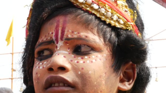 Indian kid dressing like God Shiva in Varanasi, India