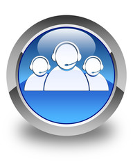 Customer care team icon glossy blue round button