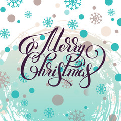 merry christmas hand written calligraphy with snowflakes greetin