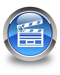 Cinema clip icon glossy blue round button