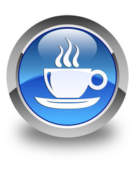 Coffee cup icon glossy blue round button