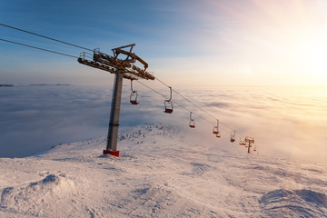 Ski lift on bright winter day