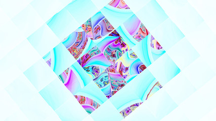 Fototapeta premium Pixel field of squares. 3D surreal illustration. Sacred geometry. Mysterious psychedelic relaxation pattern. Fractal abstract texture. Digital artwork graphic astrology magic