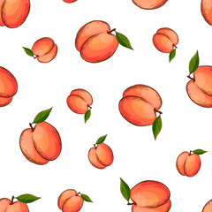 Colorful hand drawn vector peach seamless pattern.