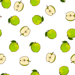 Colorful hand drawn vector apple seamless pattern.