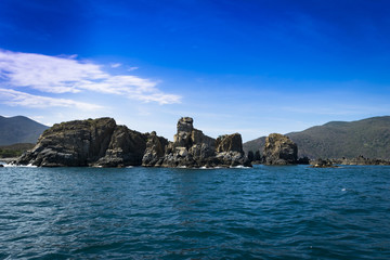 Fototapeta na wymiar Scenic view of sea and rock islands in Vietnam landscape ocean