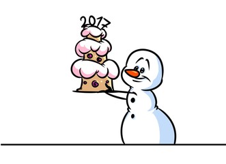 Christmas snowman character cake 2017 cartoon illustration isolated image 
