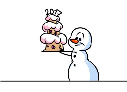 Christmas snowman character cake 2017 cartoon illustration isolated image 
