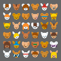 Large collection of cartoon animal head avatars