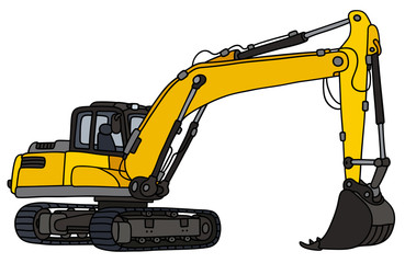 Hand drawing of a yellow big excavator - 128905595