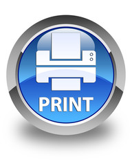 Print (printer icon) glossy blue round button