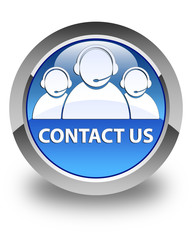 Contact us (customer care team icon) glossy blue round button