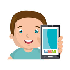 little kid online with smartphone vector illustration design