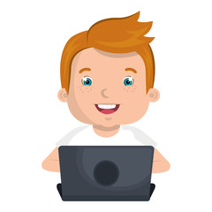 little kid online with laptop vector illustration design