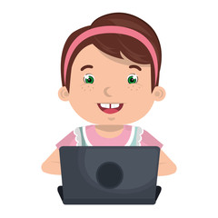 little kid online with laptop vector illustration design