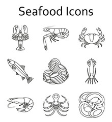 Seafood icons set. Vector illustration.