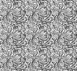 Sea seamless pattern, black and white wave . Adult Coloring pages