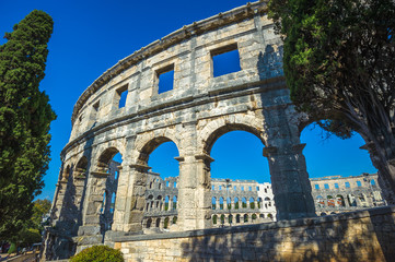 Fototapeta premium Ancient Roman amphitheater in Pula, Croatia. UNESCO world herita