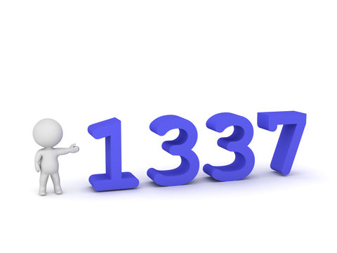 3D Character with 1337 LEET Text
