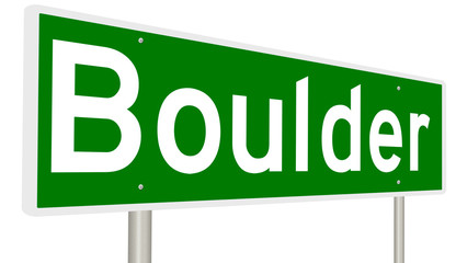 A 3d rendering of a green highway sign for Boulder, Colorado
