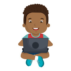little kid online with laptop vector illustration design