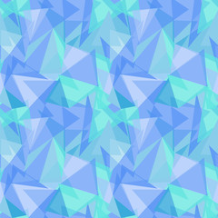Abstract polygonal blue triangular seamless vector pattern background.