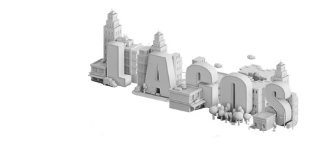 3d render of a mini city, typography 3d of the name lagos