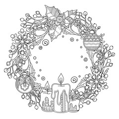 Christmas wreath in doodle style