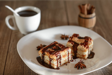 chocolate cake with black coffee