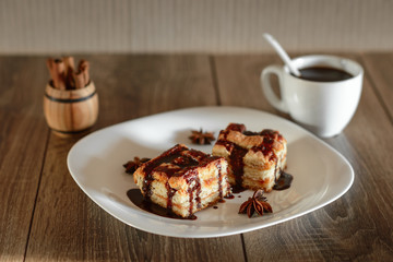 chocolate cake with black coffee