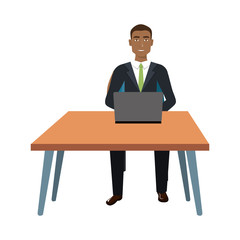 business person sitting in workplace vector illustration design