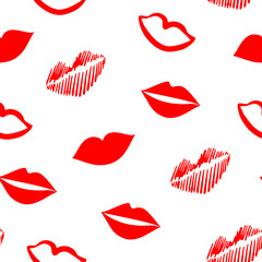 Bright seamless pattern with red lips. Valentines day ornament for textile and wrapping. - 128911567