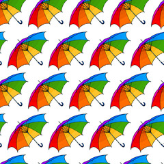 Fototapeta na wymiar Cute seamless pattern made of hand drawn colorful umbrellas.