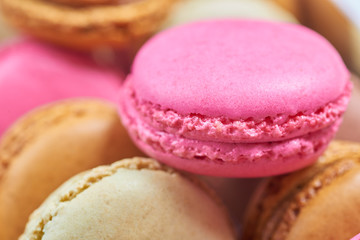 Colorful french macaroons in a box
