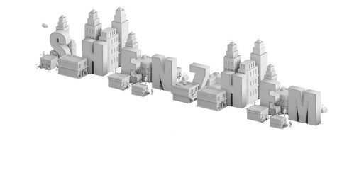 3d render of a mini city, typography 3d of the name Shenzhen