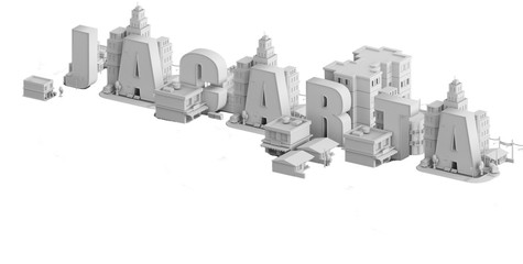 3d render of a mini city, typography 3d of the name jacarta