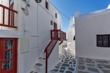 Fototapeta na wymiar White houses in Little Venice at Mykonos, Cyclades Islands, Greece