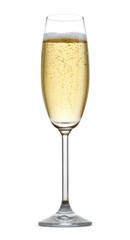 A glass of champagne isolated on a white background
