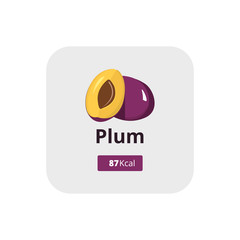 Plum calories. Plums vector icon.