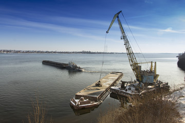 Fototapeta premium barge floating on the river, freighter