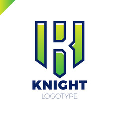 Abstract letter K shield logo design template. Knight defender vector icon. Letter in negative space
