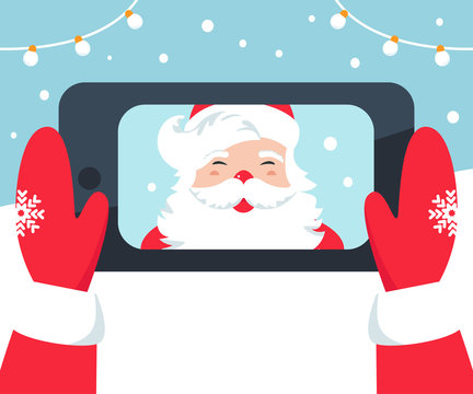 Santa Claus Taking Selfie Photo with Phone