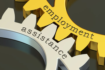 employment assistance concept on the gearwheels, 3D rendering