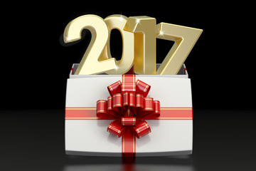 Gift Box with 2017, New Year and Christmas concept. 3D rendering