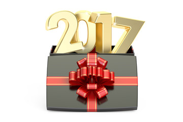 Gift Box with 2017, New Year and Xmas concept. 3D rendering