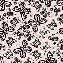 Fototapeta na wymiar Seamless pattern with colorful butterflies and bees, nature life