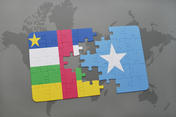 puzzle with the national flag of central african republic and somalia on a world map