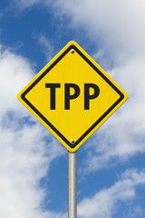 Trans-Pacific Partnership yellow warning road sign