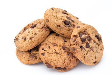 Chocolate chip cookies isolated on white background.