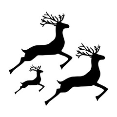 Family of reindeer jumping and running on a white background